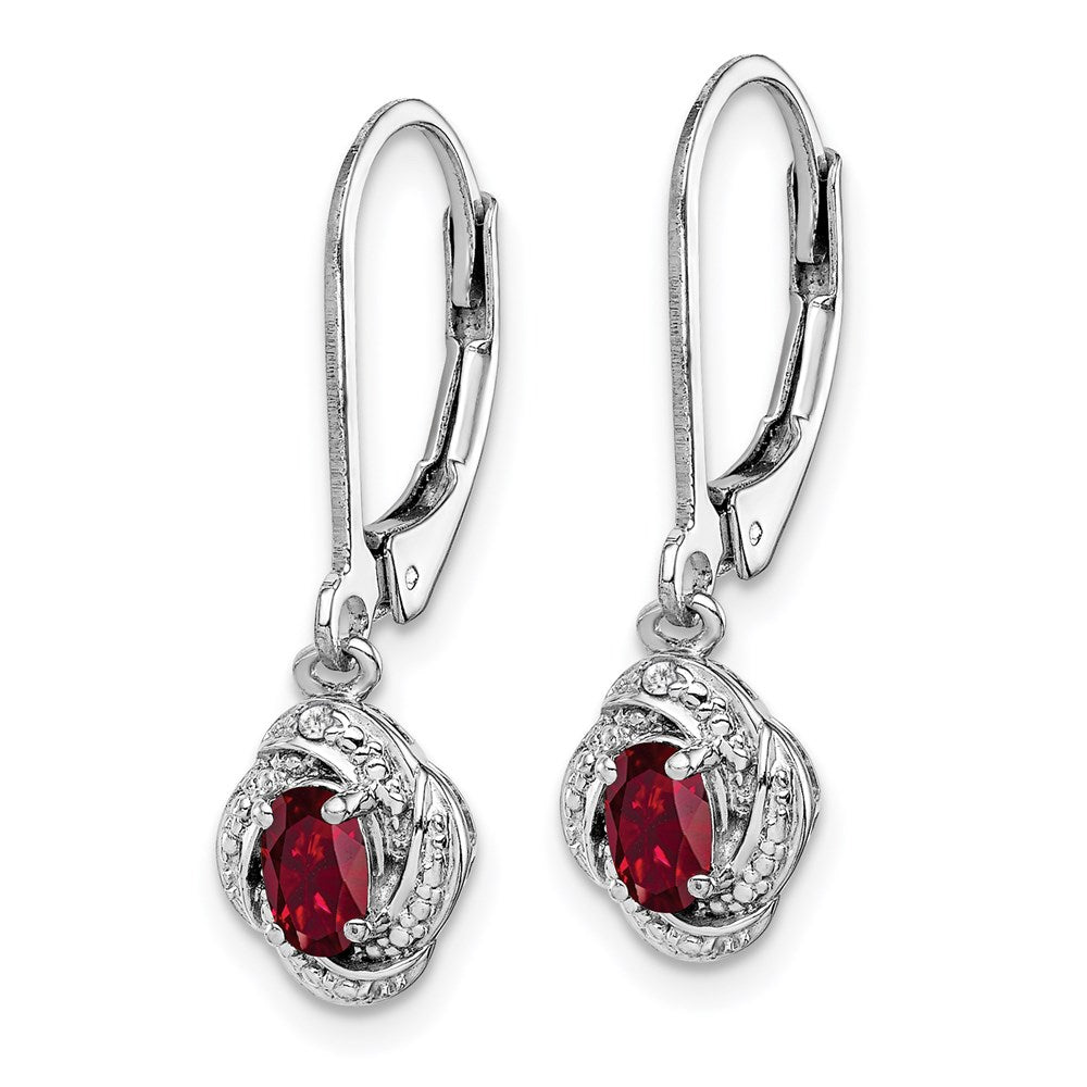 Sterling Silver Rhodium-plated Diam. & Created Ruby Earrings