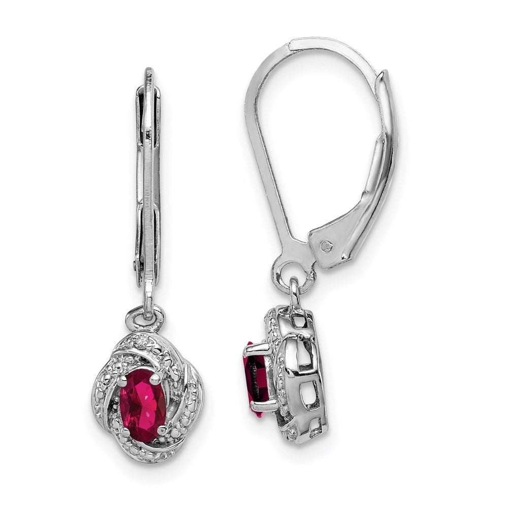 Sterling Silver Rhodium-plated Diam. & Created Ruby Earrings