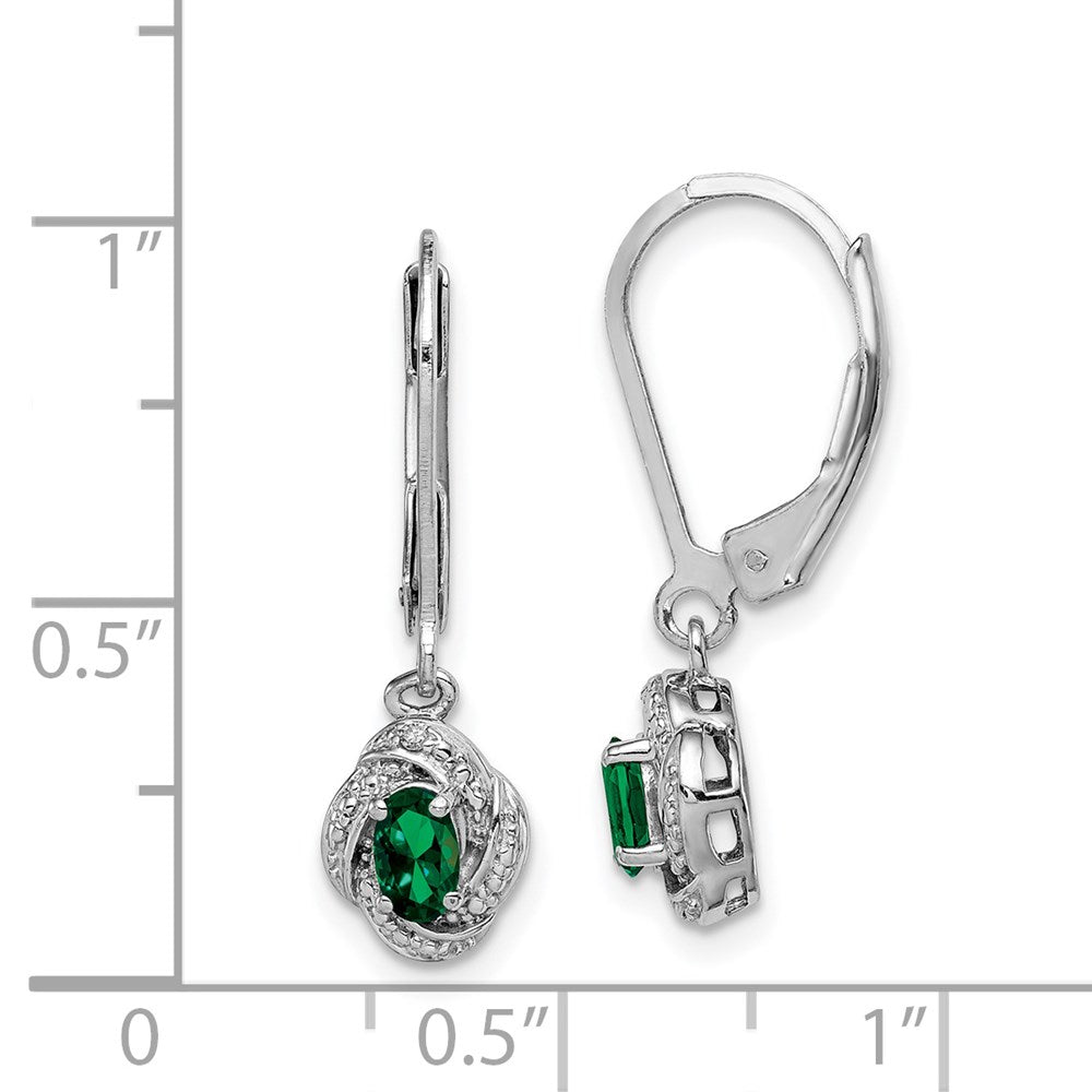 Sterling Silver Rhodium-plated Diam. & Created Emerald Earrings