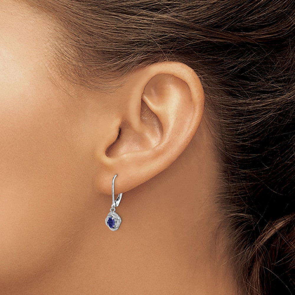 Sterling Silver Rhodium-plated Diam. & Created Sapphire Earrings