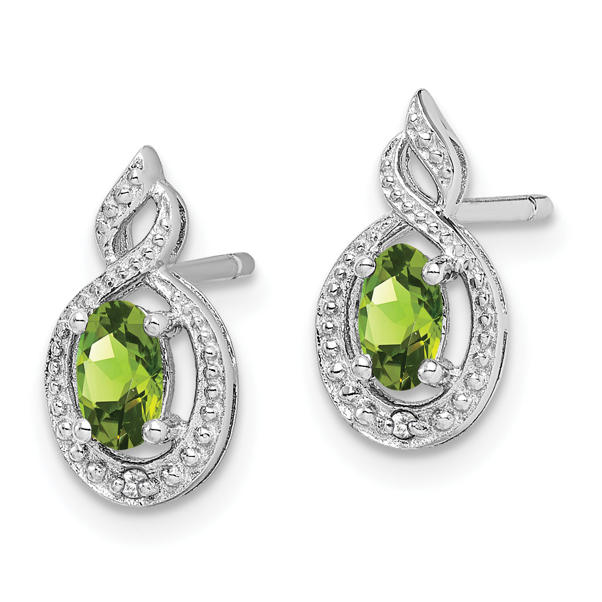 Sterling Silver Rhodium-plated Peridot & Diam. Earrings QBE18AUG