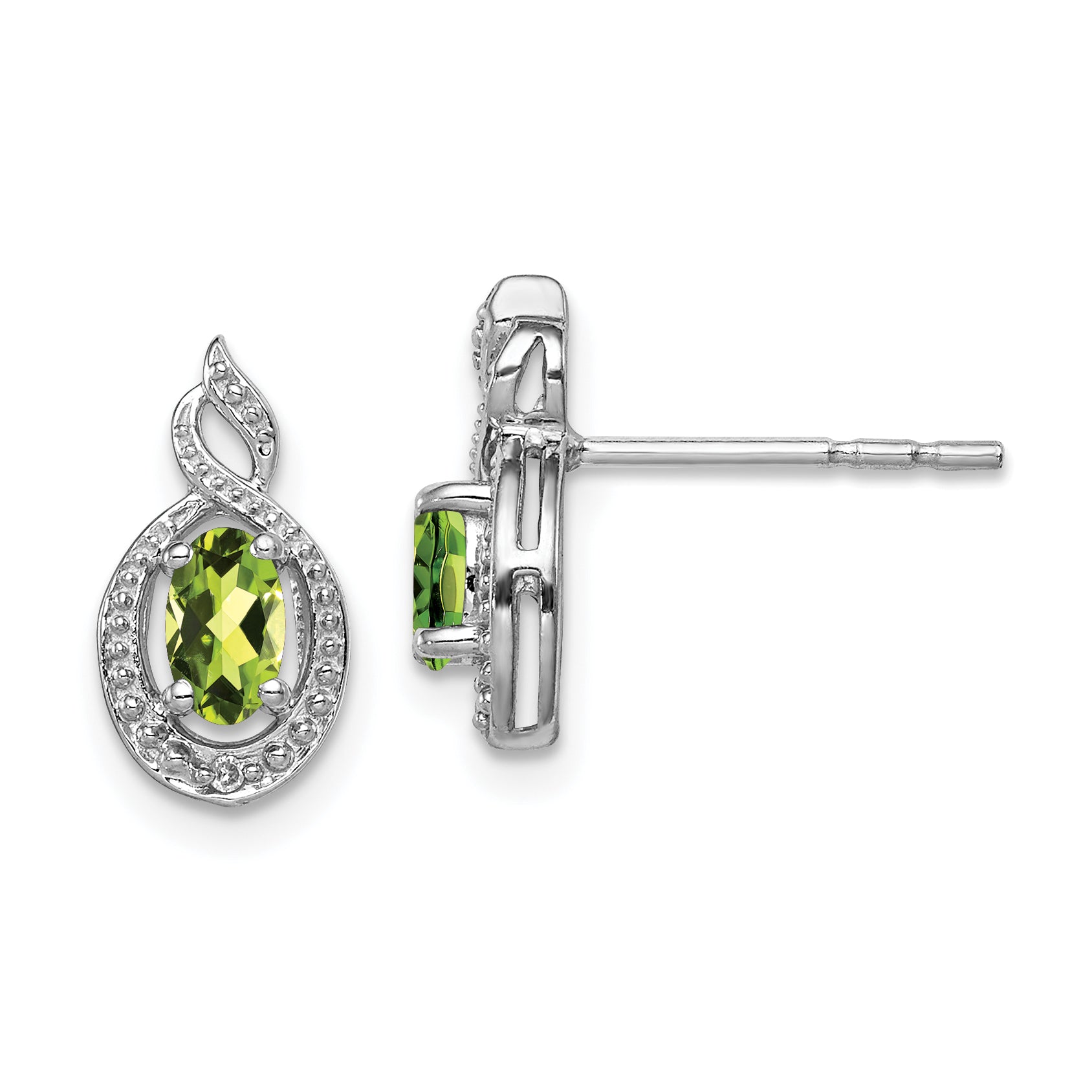 Sterling Silver Rhodium-plated Peridot & Diam. Earrings QBE18AUG