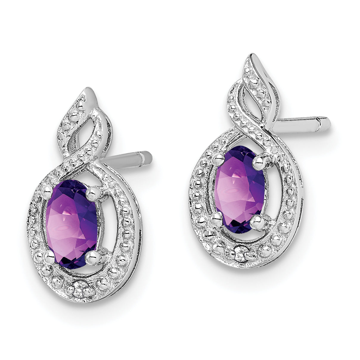 Sterling Silver Rhodium-plated Amethyst & Diam. Earrings QBE18FEB