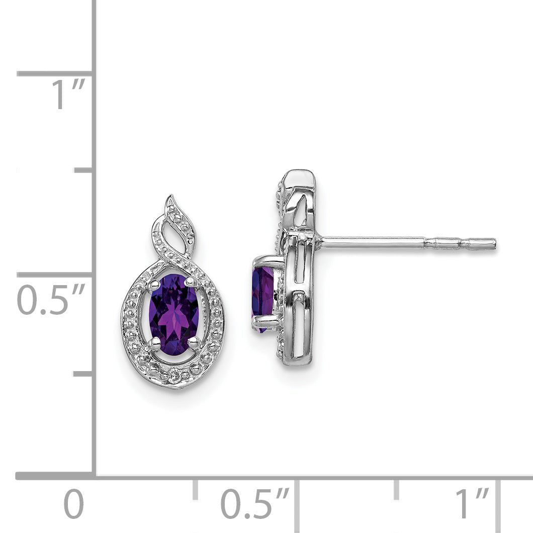 Sterling Silver Rhodium-plated Amethyst & Diam. Earrings QBE18FEB