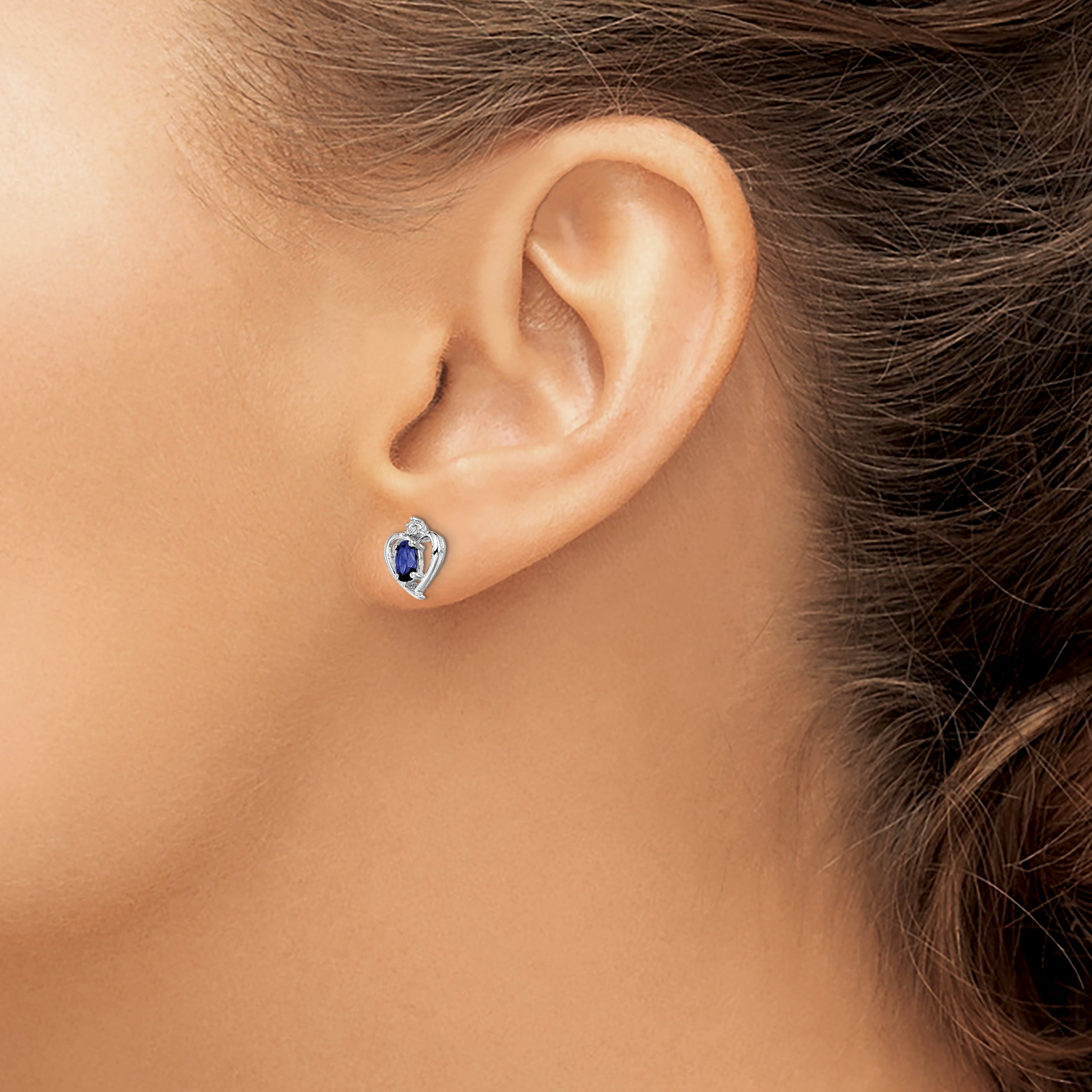 Sterling Silver Rhodium-plated Created Sapphire & Diam. Earrings QBE19SEP