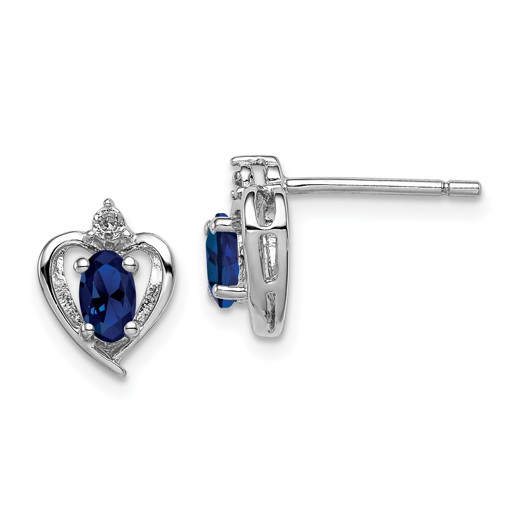 Sterling Silver Rhodium-plated Created Sapphire & Diam. Earrings QBE19SEP