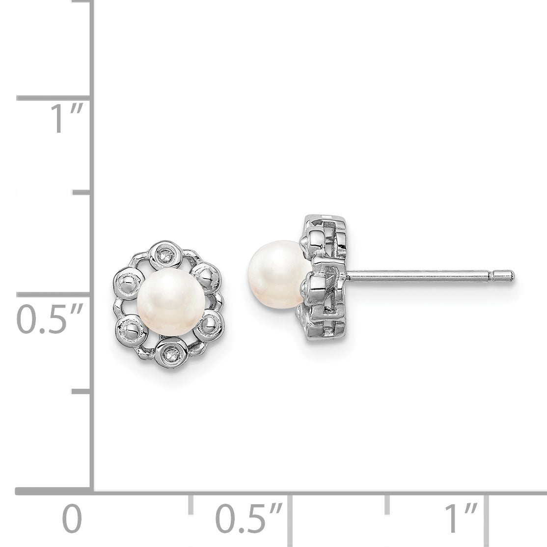 Sterling Silver Rhodium-plated FW Cultured Pearl & Diam. Earrings QBE22JUN