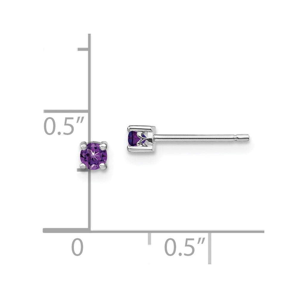 Sterling Silver Rhodium-plated 3mm Round Amethyst Post Earrings