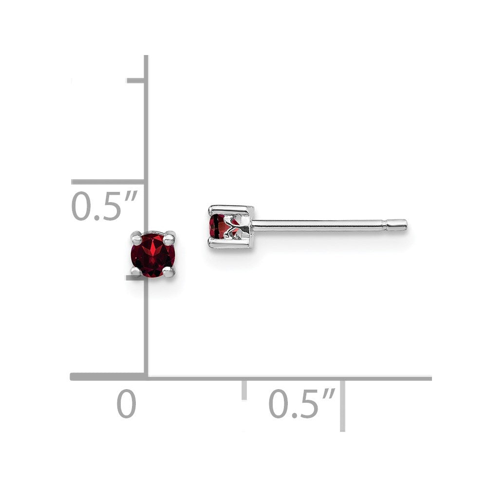 Sterling Silver Rhodium-plated 3mm Round Garnet Post Earrings