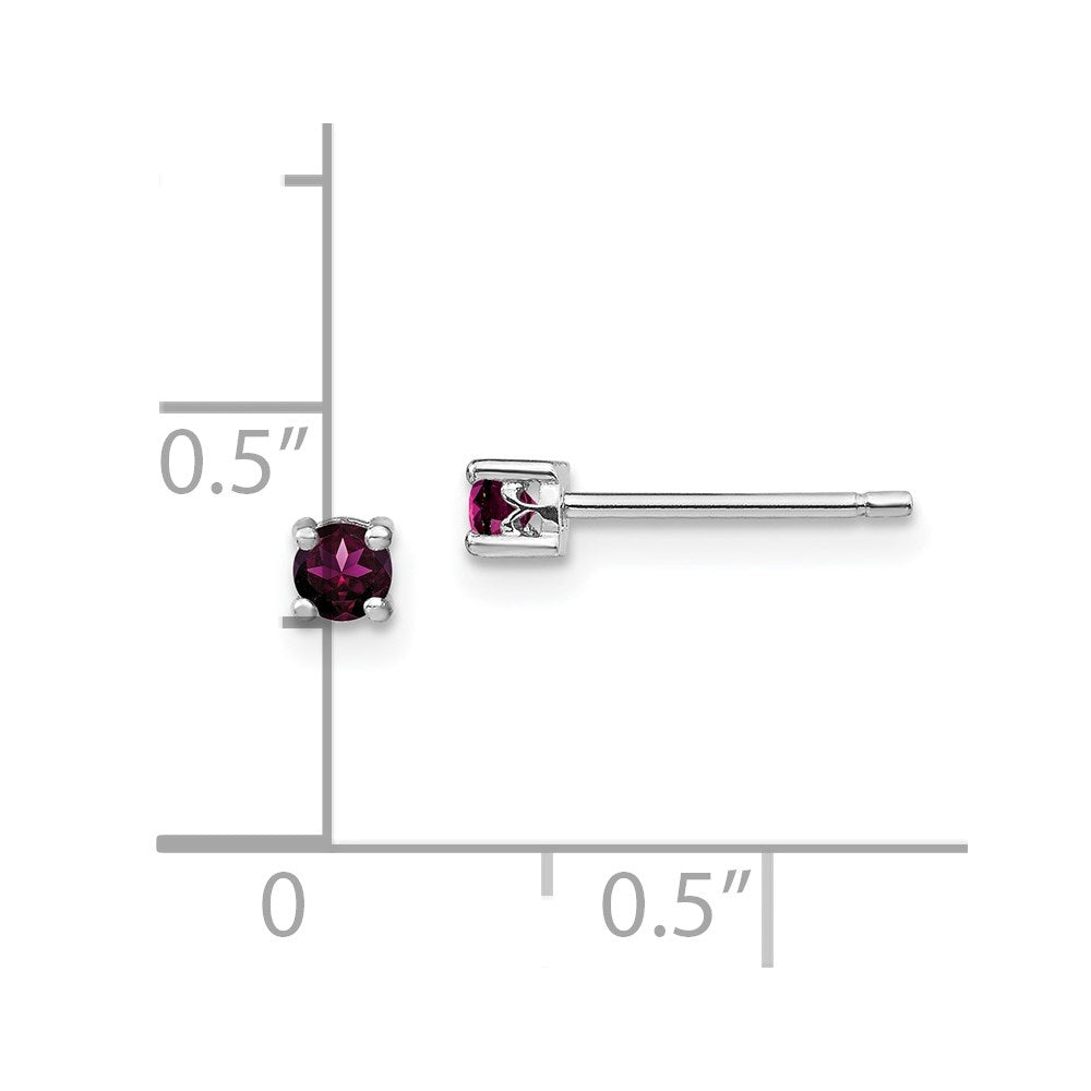 Sterling Silver Rhod-pltd 3mm Round Rhodolite Garnet Post Earrings