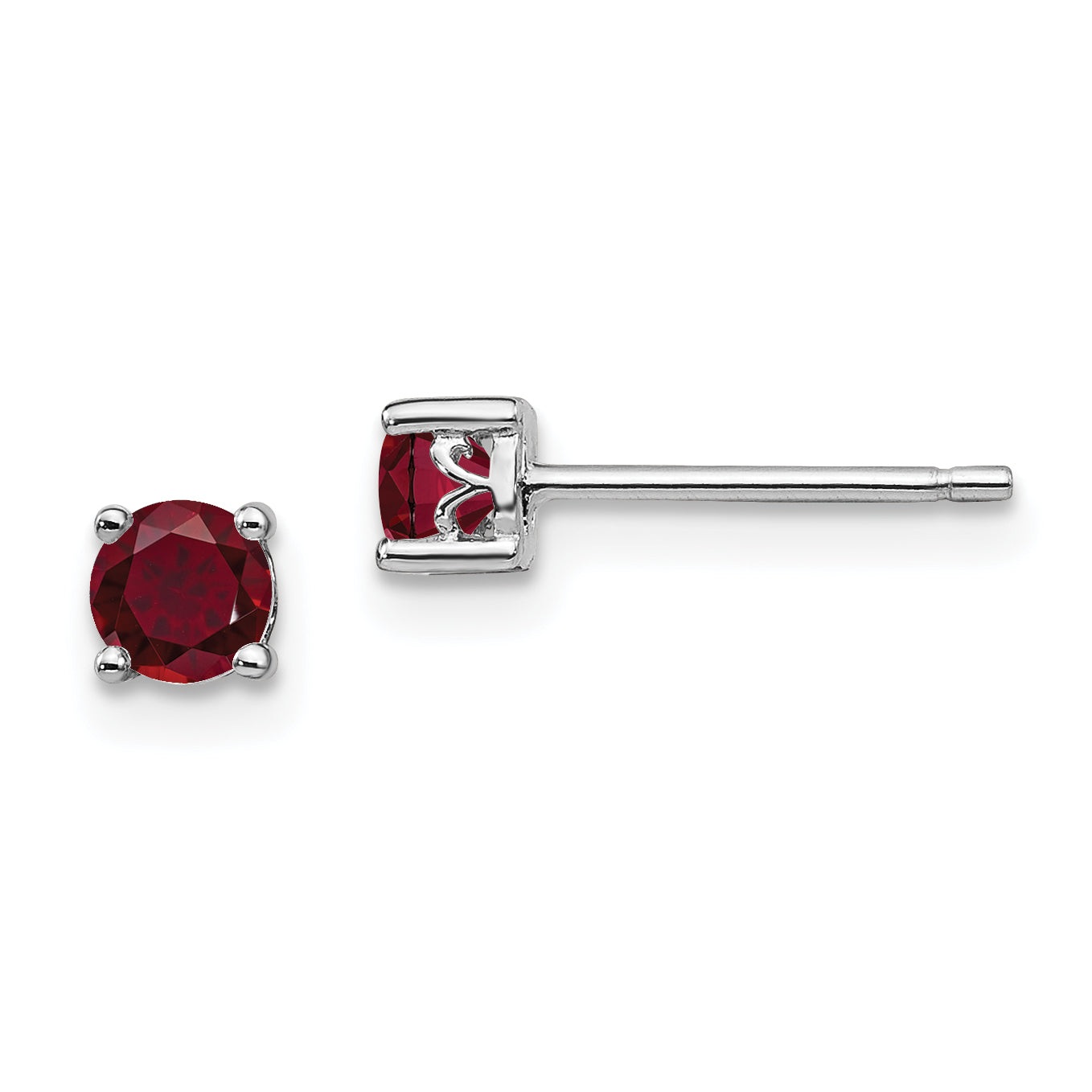 Sterling Silver 4mm Round Created Ruby Post Earrings QBE26JUL