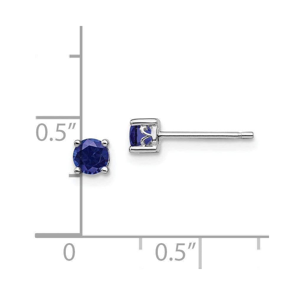 Sterling Silver Rhodium-plated 4mm Round Created Sapphire Post Earrings