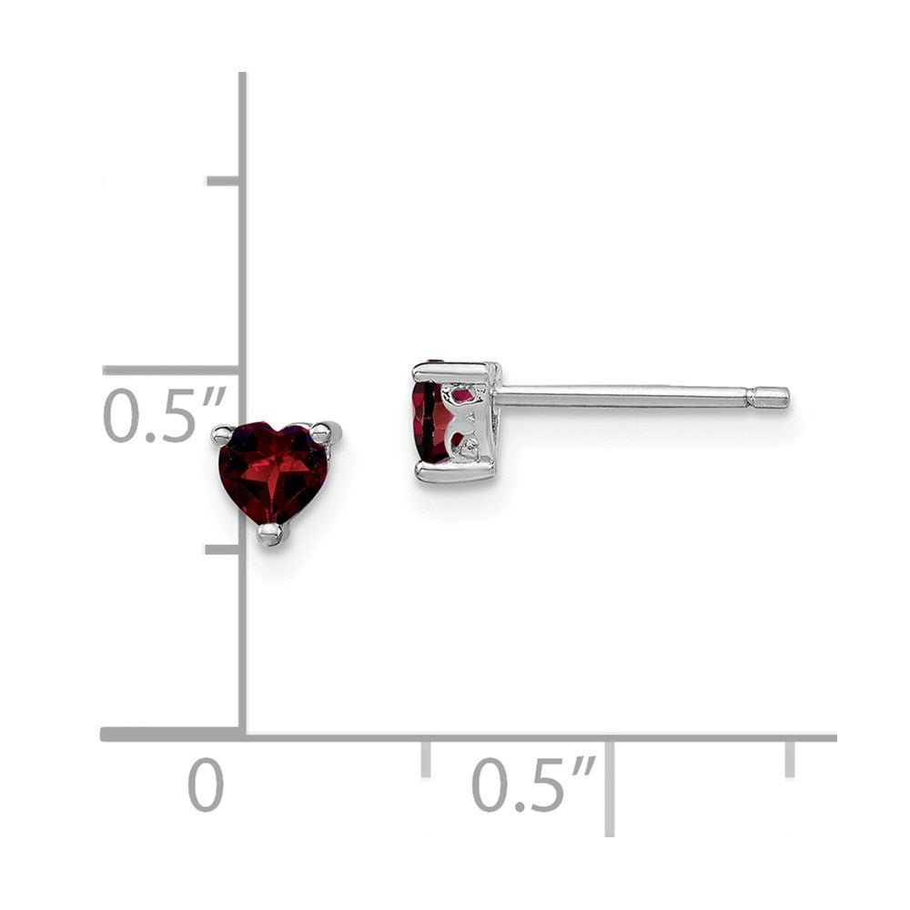 Sterling Silver Rhodium-plated 4mm Heart Garnet Post Earrings