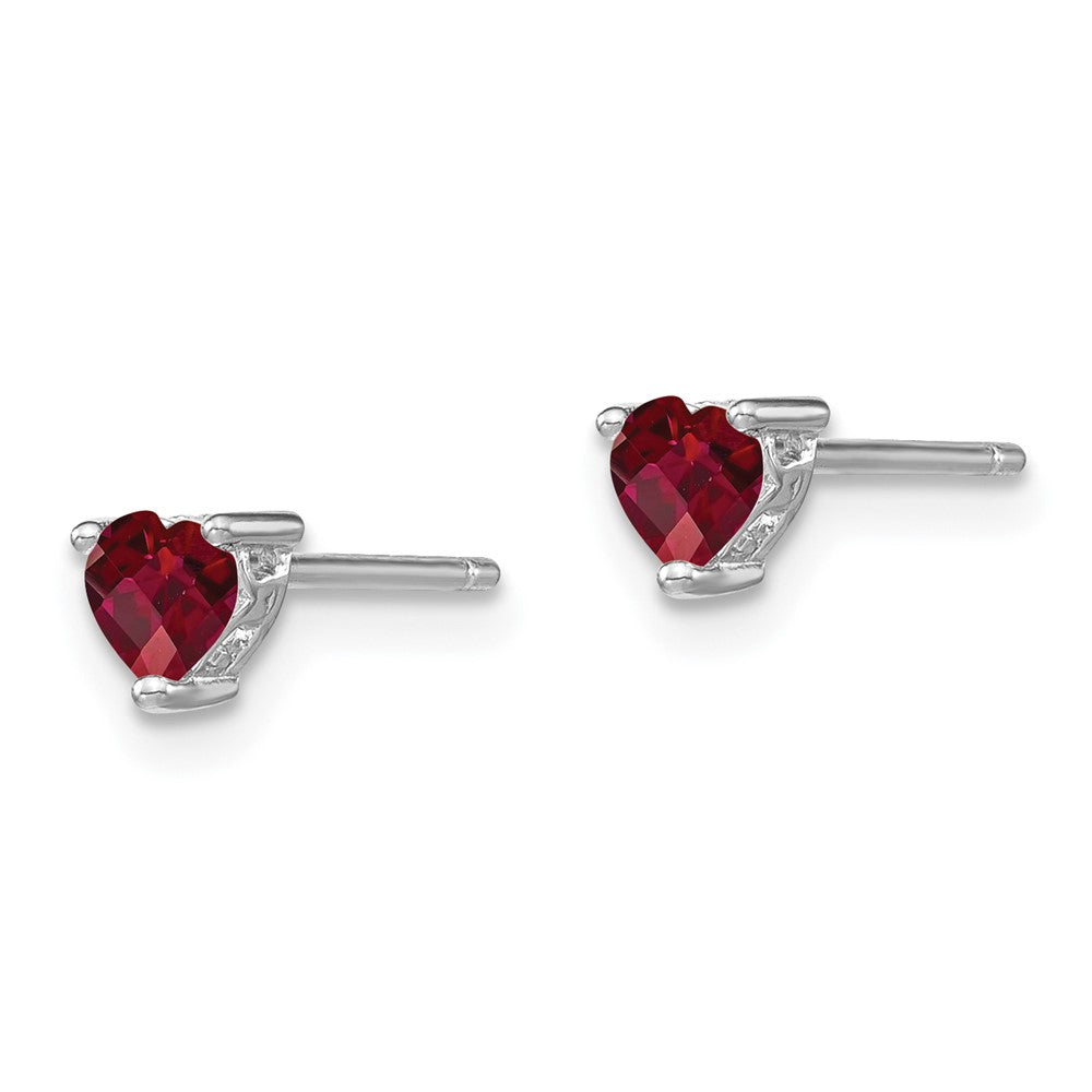 Sterling Silver Rhodium-plated 4mm Heart Created Ruby Post Earrings