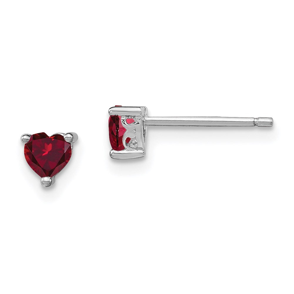 Sterling Silver Rhodium-plated 4mm Heart Created Ruby Post Earrings