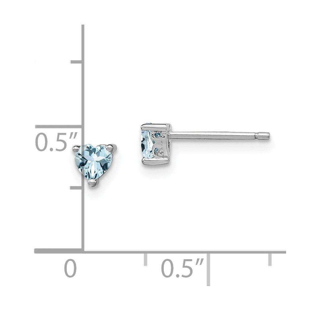 Sterling Silver Rhodium-plated 4mm Heart Aquamarine Post Earrings