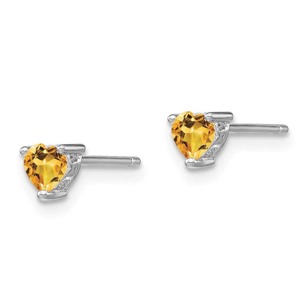 Sterling Silver Rhodium-plated 4mm Heart Citrine Post Earrings