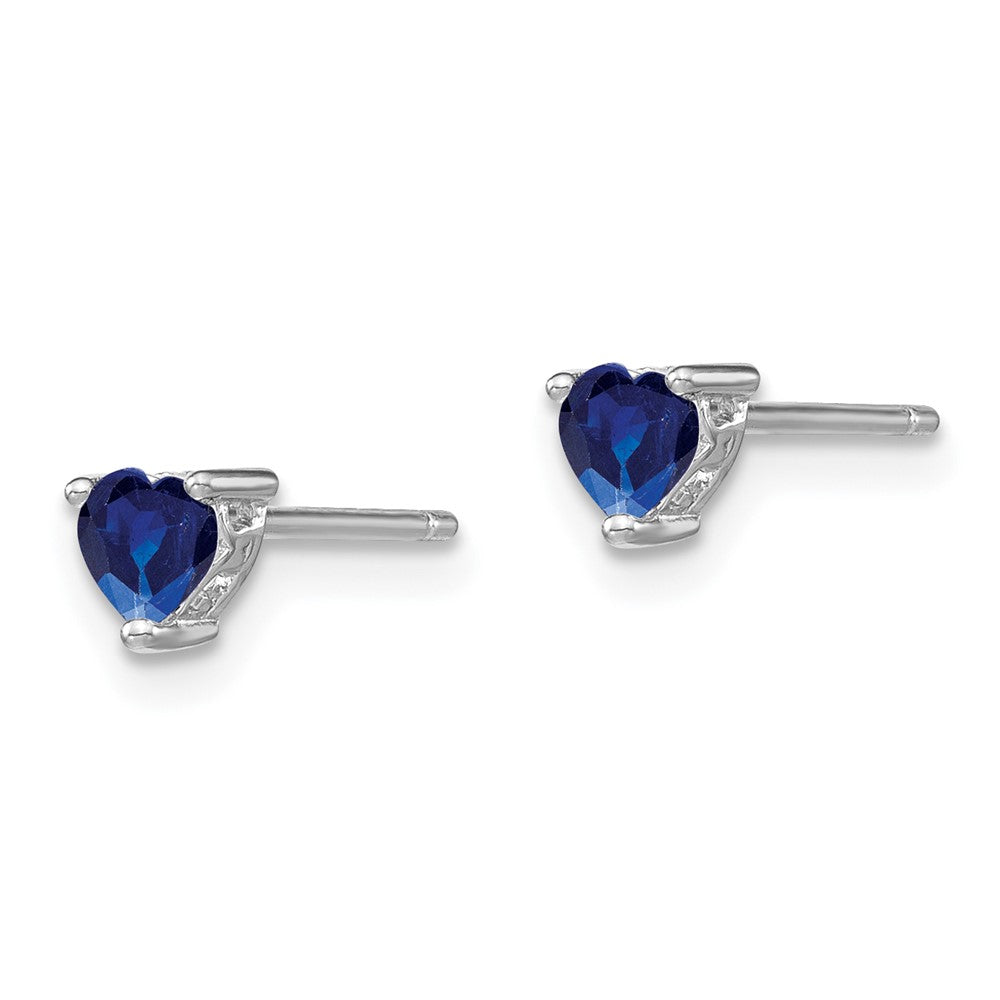 Sterling Silver Rhod-plated 4mm Heart Created Sapphire Post Earrings