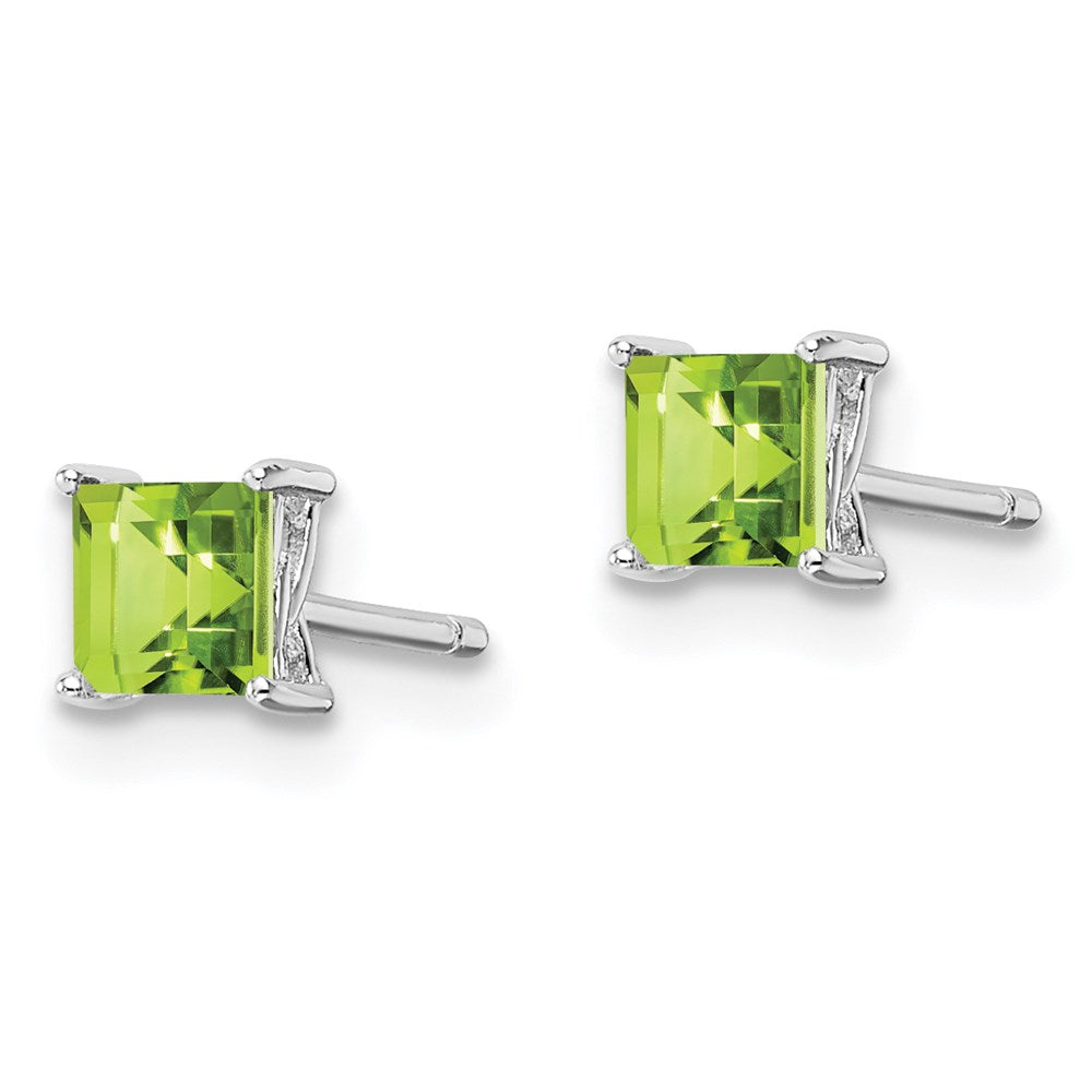 Sterling Silver Rhodium-plated 4mm Princess Peridot Post Earrings