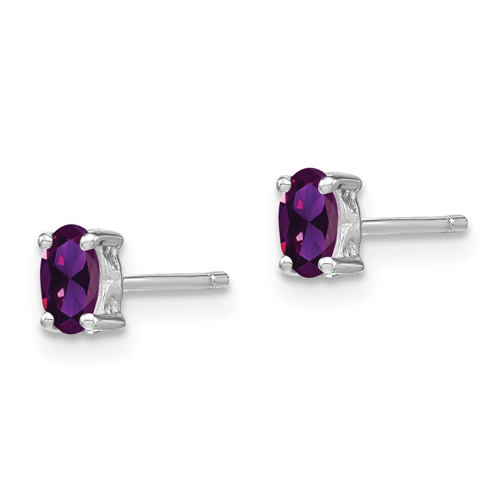 Sterling Silver Rhodium-plated 5x3mm Oval Amethyst Post Earrings