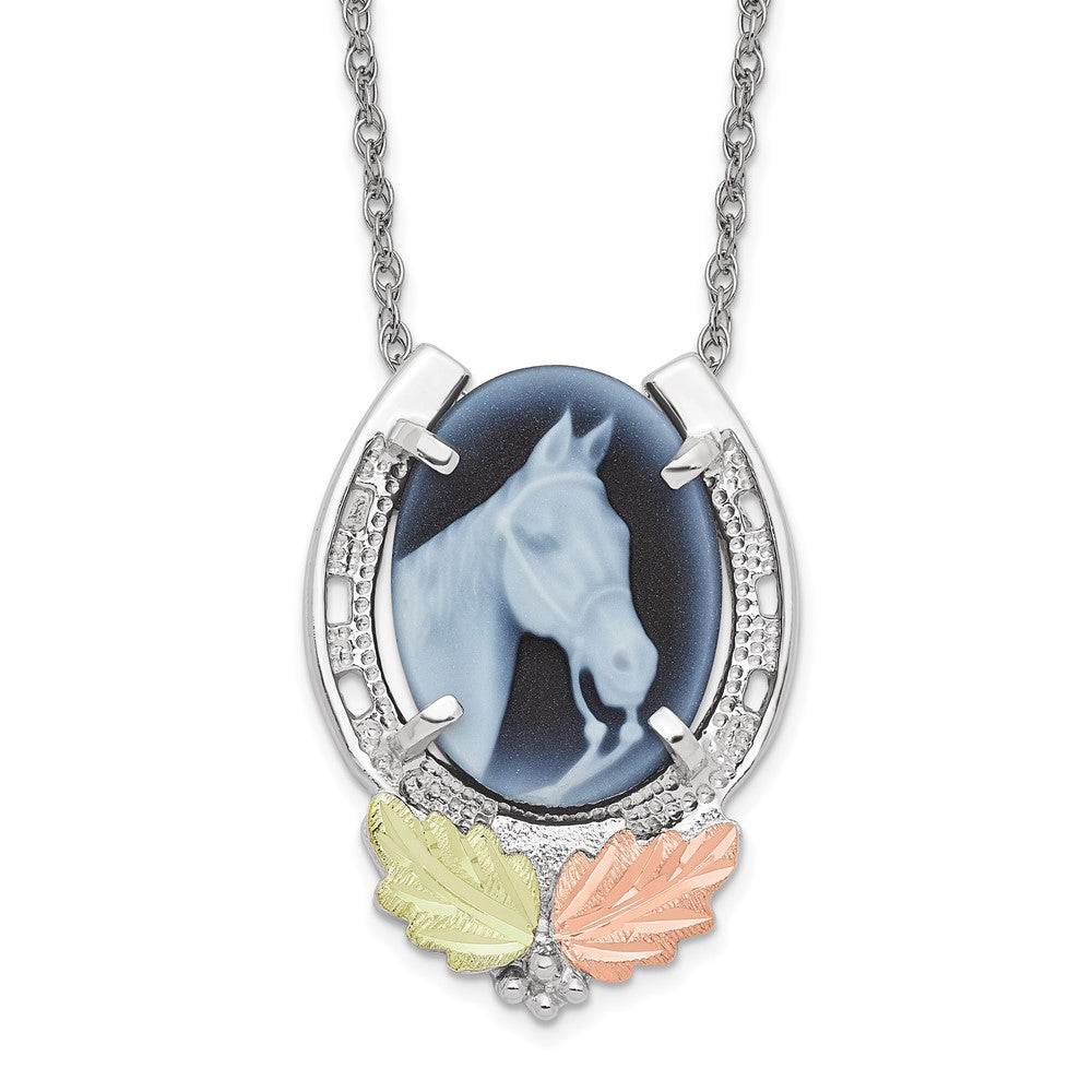 Landstrom's Mt. Rushmore Black Hills Sterling Silver 12K Gold Accents Horseshoe with Horse Head Blue Cameo 18 inch Spring ...