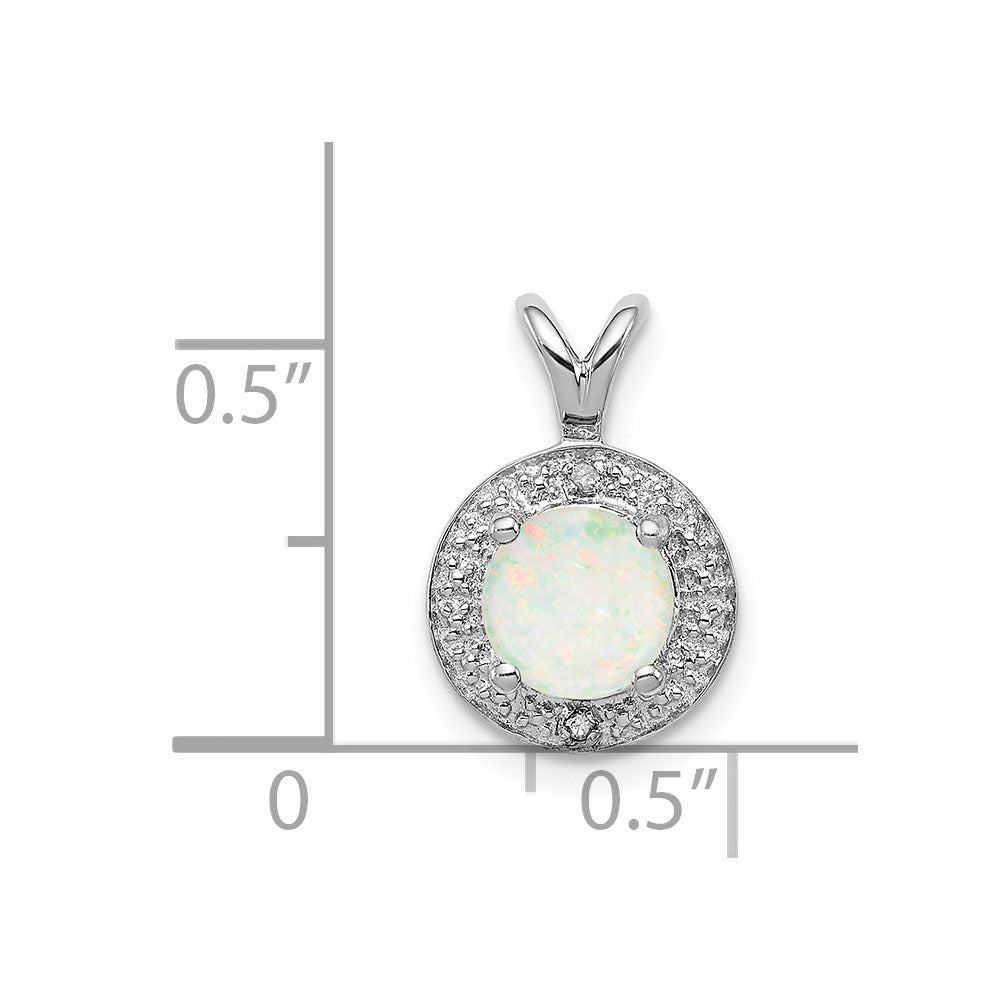 Sterling Silver Rhodium-plated Diamond & Created Opal Necklace