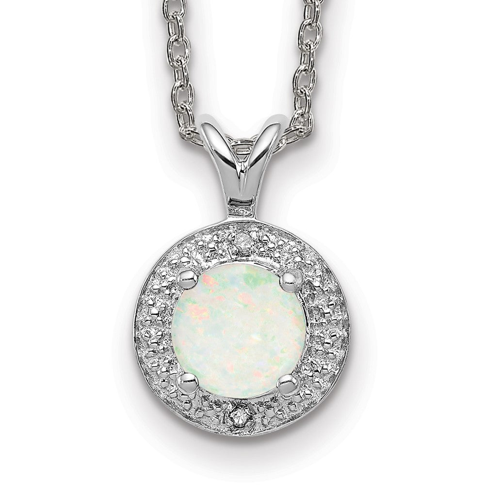 Sterling Silver Rhodium-plated Diamond & Created Opal Necklace