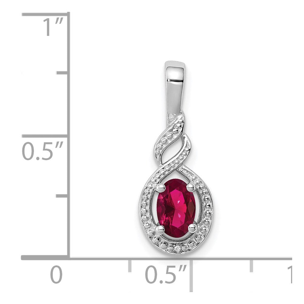 Sterling Silver Rhodium-plated Created Ruby & Diam. Pendant