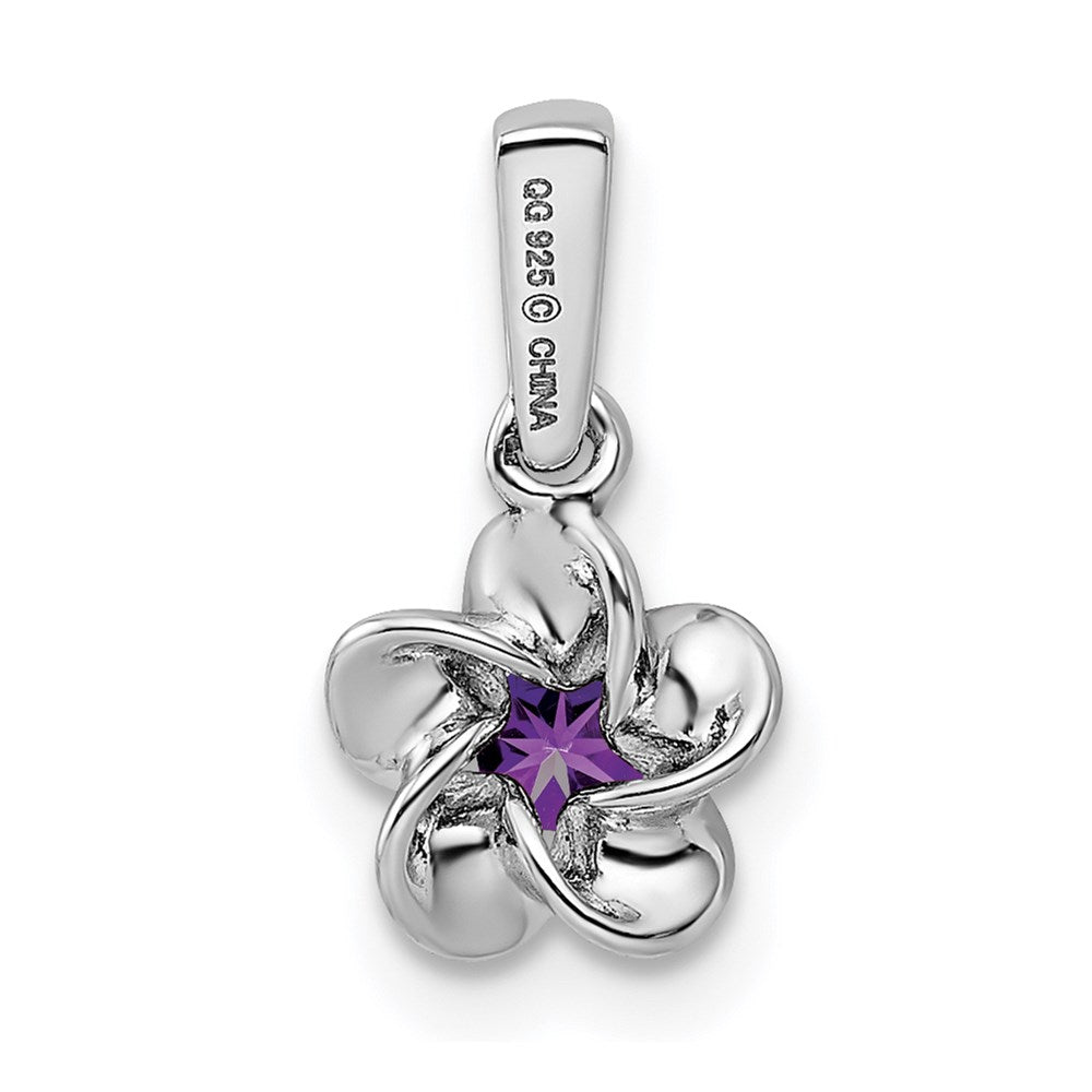 Sterling Silver Rhodium-plated Floral Amethyst Pendant