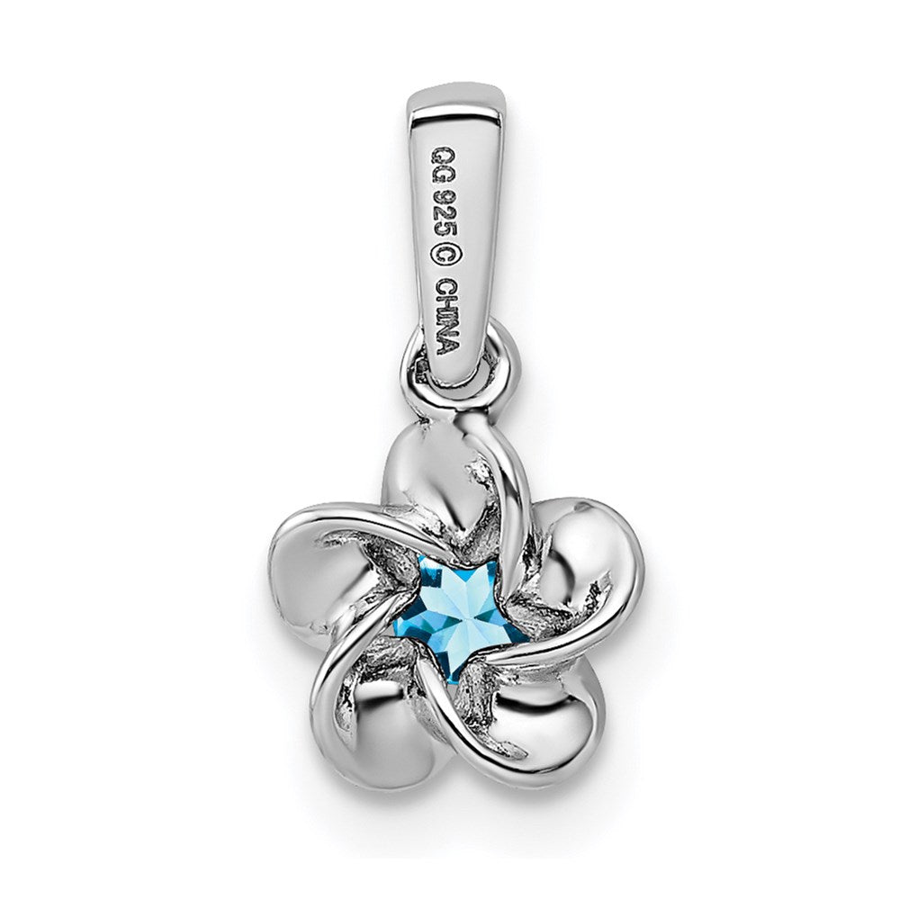 Sterling Silver Rhodium-plated Floral Blue Topaz Pendant