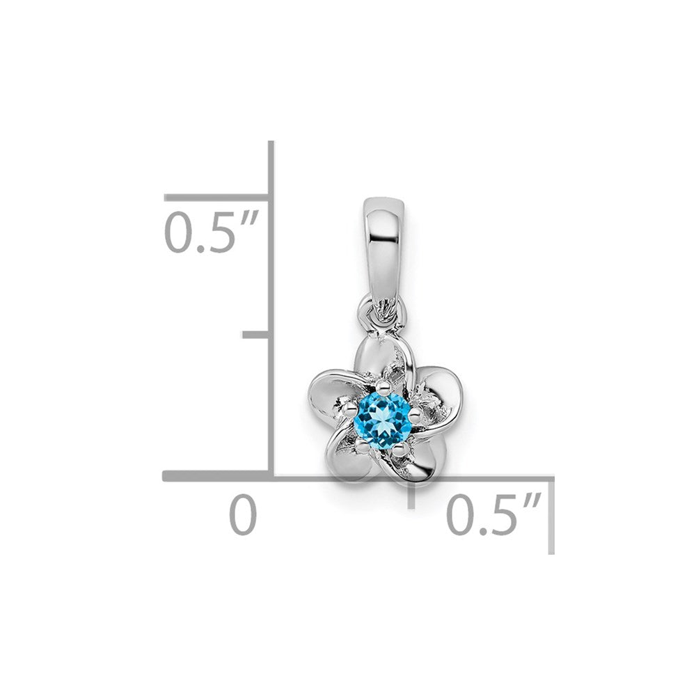 Sterling Silver Rhodium-plated Floral Blue Topaz Pendant