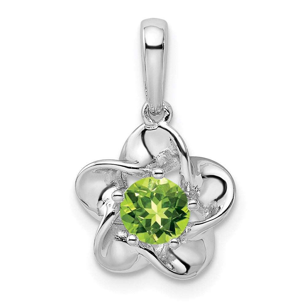 Sterling Silver Rhodium-plated Floral Peridot Pendant