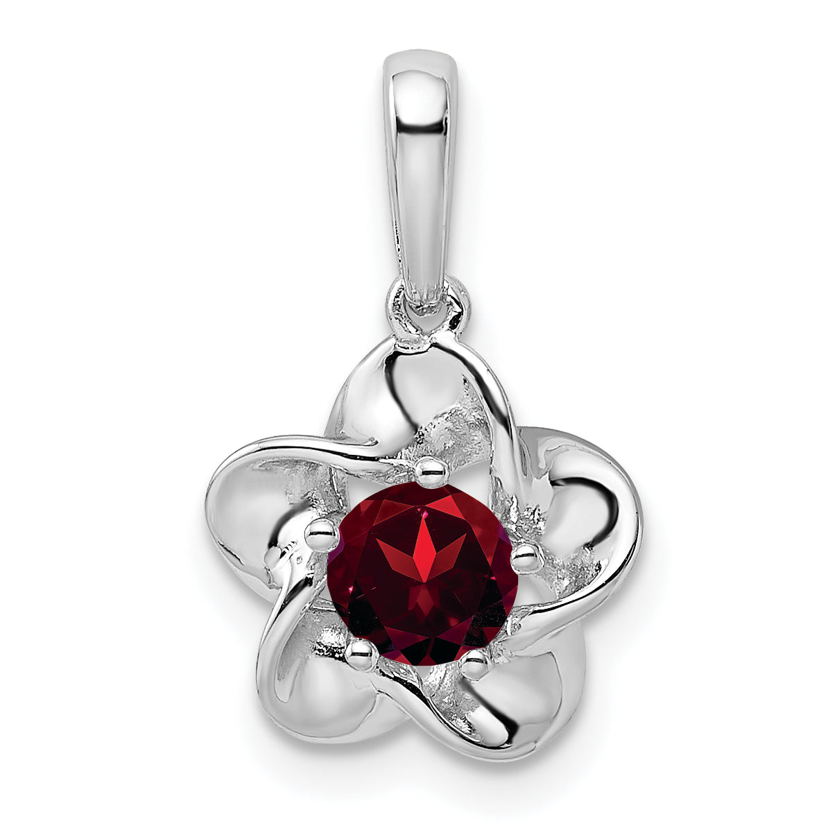 Sterling Silver Rhodium-plated Floral Garnet Pendant QBPD31JAN