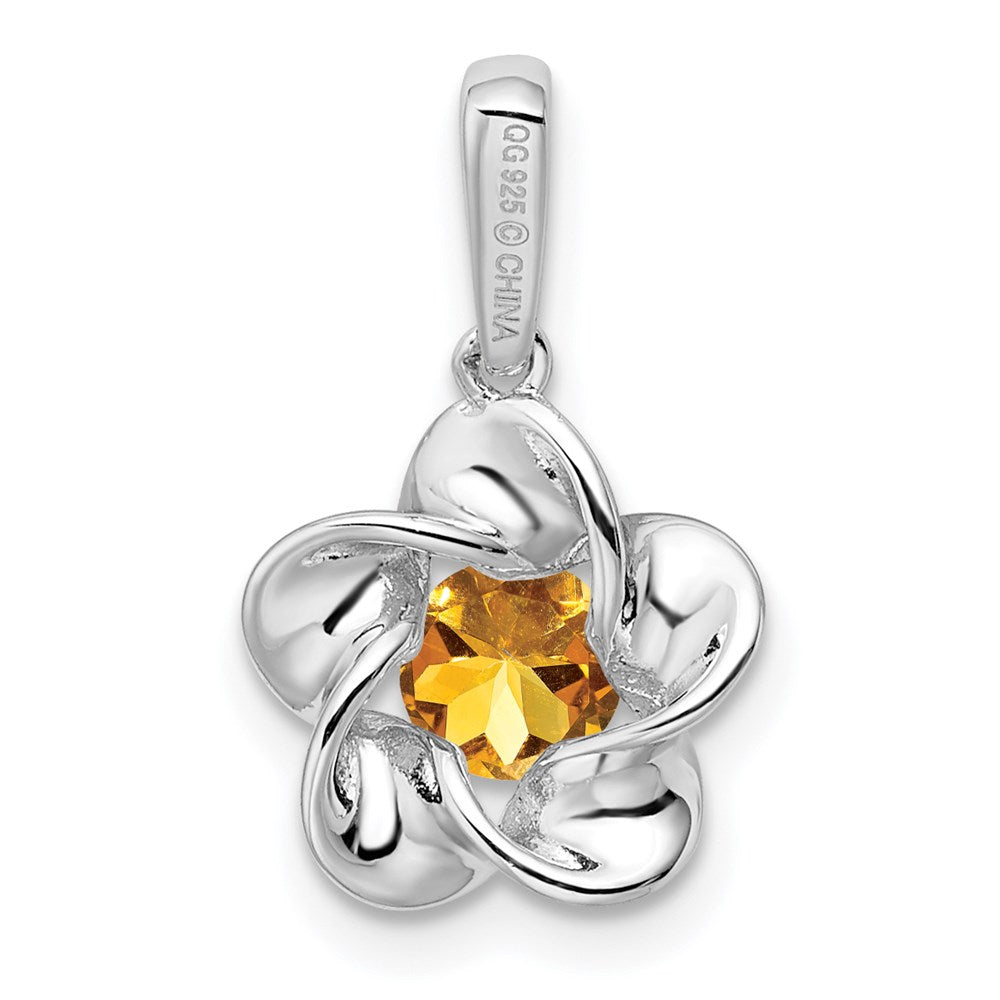 Sterling Silver Rhodium-plated Floral Citrine Pendant