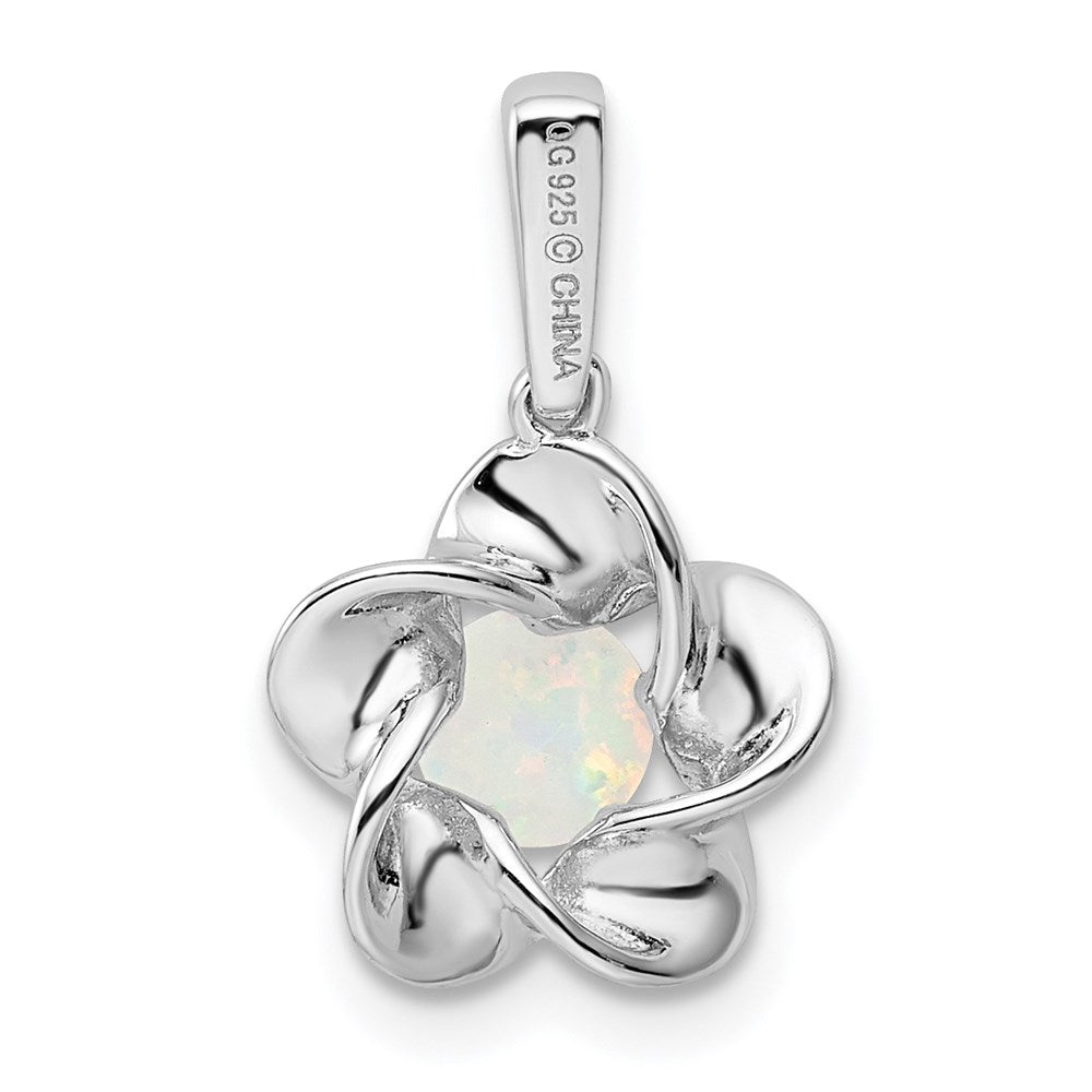 Sterling Silver Rhodium-plated Floral Created Opal Pendant