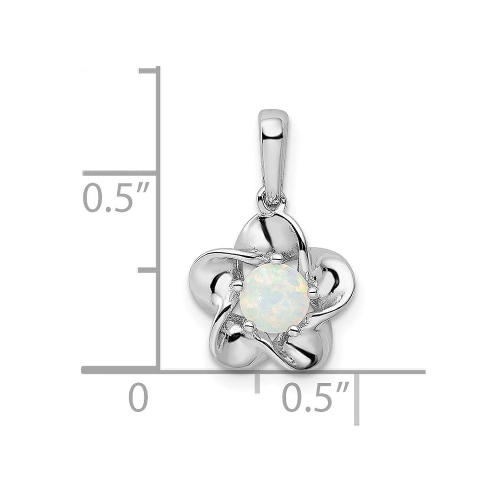 Sterling Silver Rhodium-plated Floral Created Opal Pendant