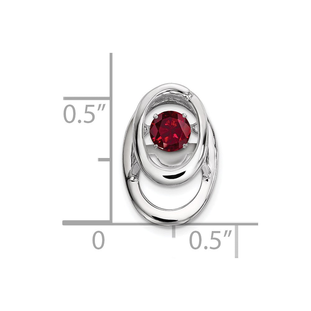 Sterling Silver Rhodium Plated Lab Created Ruby Birthstone Vibrant Chain Slide