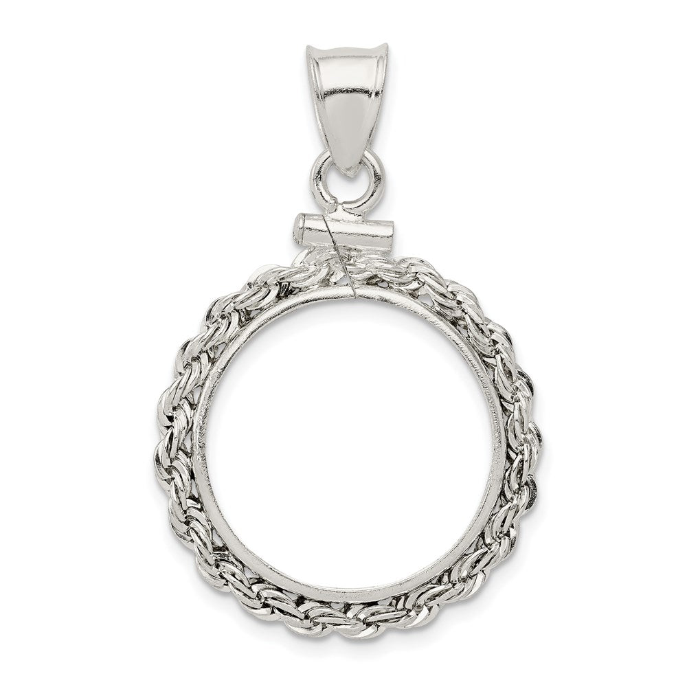 Wideband Distinguished Coin Jewelry Sterling Silver Polished Rope 19.1 x 1.5mm $0.01 Screw Top Coin Bezel Pendant