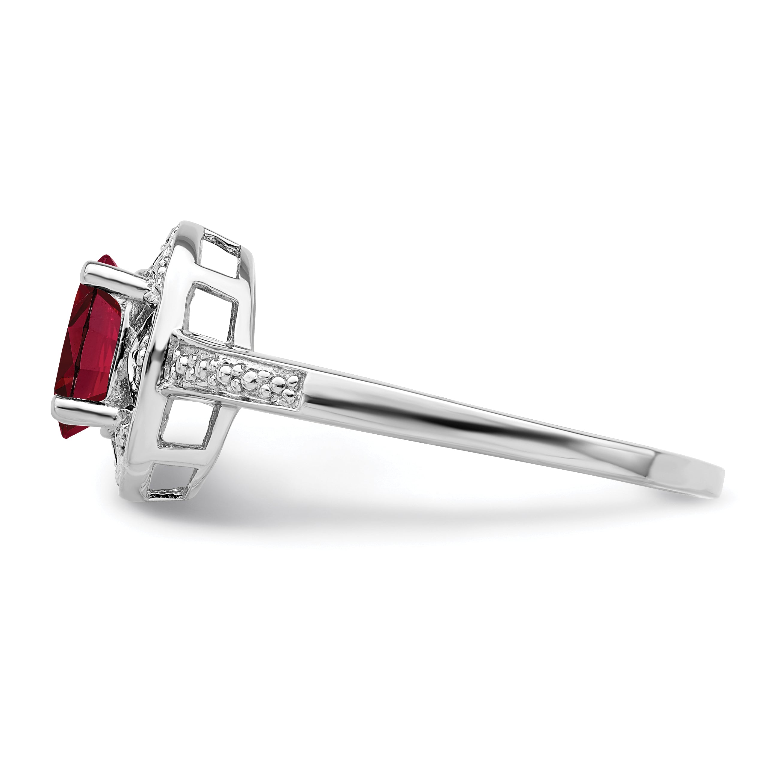 Sterling Silver Rhodium-plated Diam. & Created Ruby Ring QBR10JUL