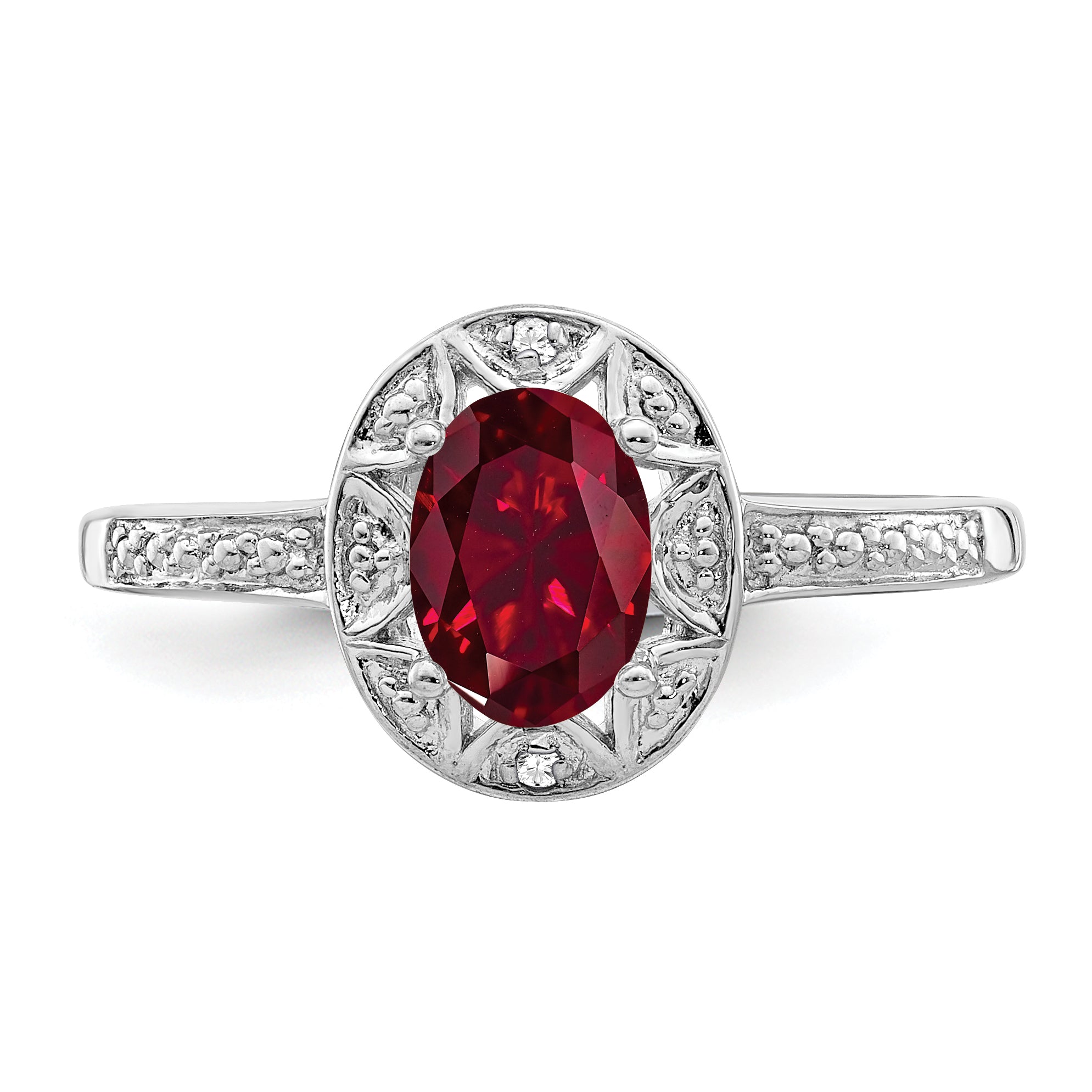 Sterling Silver Rhodium-plated Diam. & Created Ruby Ring QBR10JUL