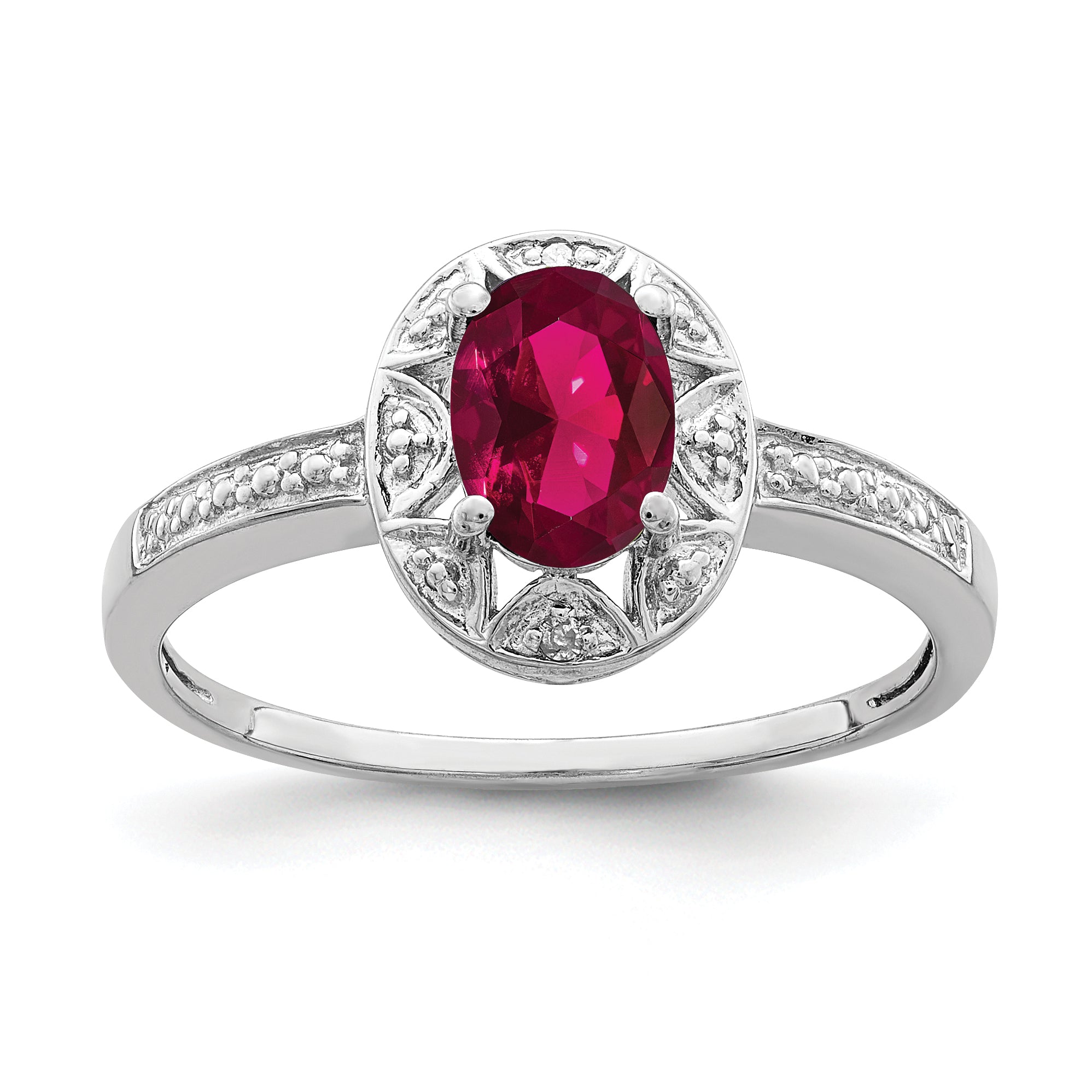 Sterling Silver Rhodium-plated Diam. & Created Ruby Ring QBR10JUL