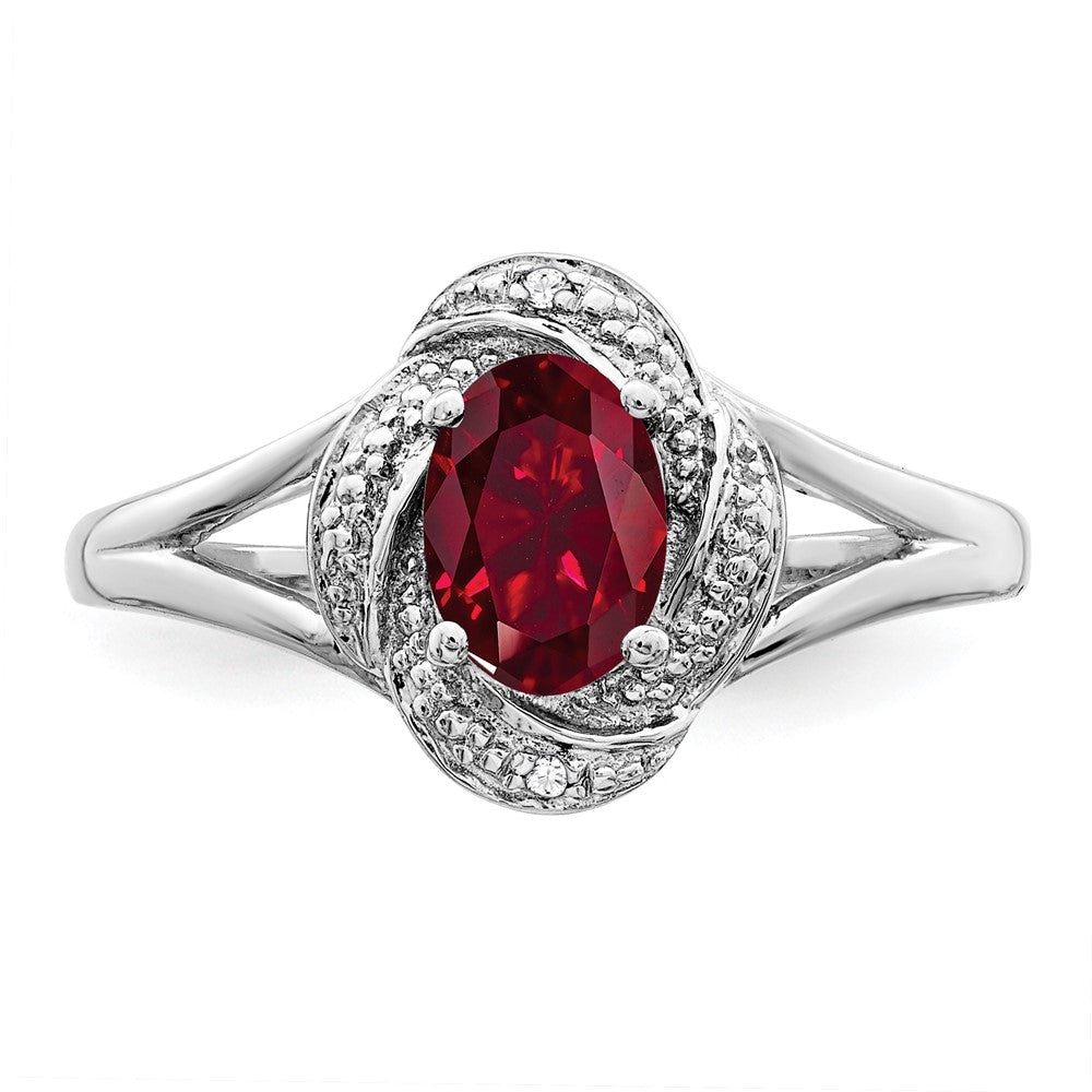 Sterling Silver Rhodium-plated Diam. & Created Ruby Ring