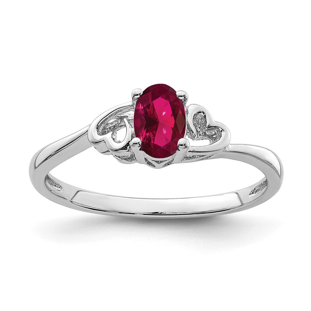 Sterling Silver Rhodium-plated Created Ruby Ring