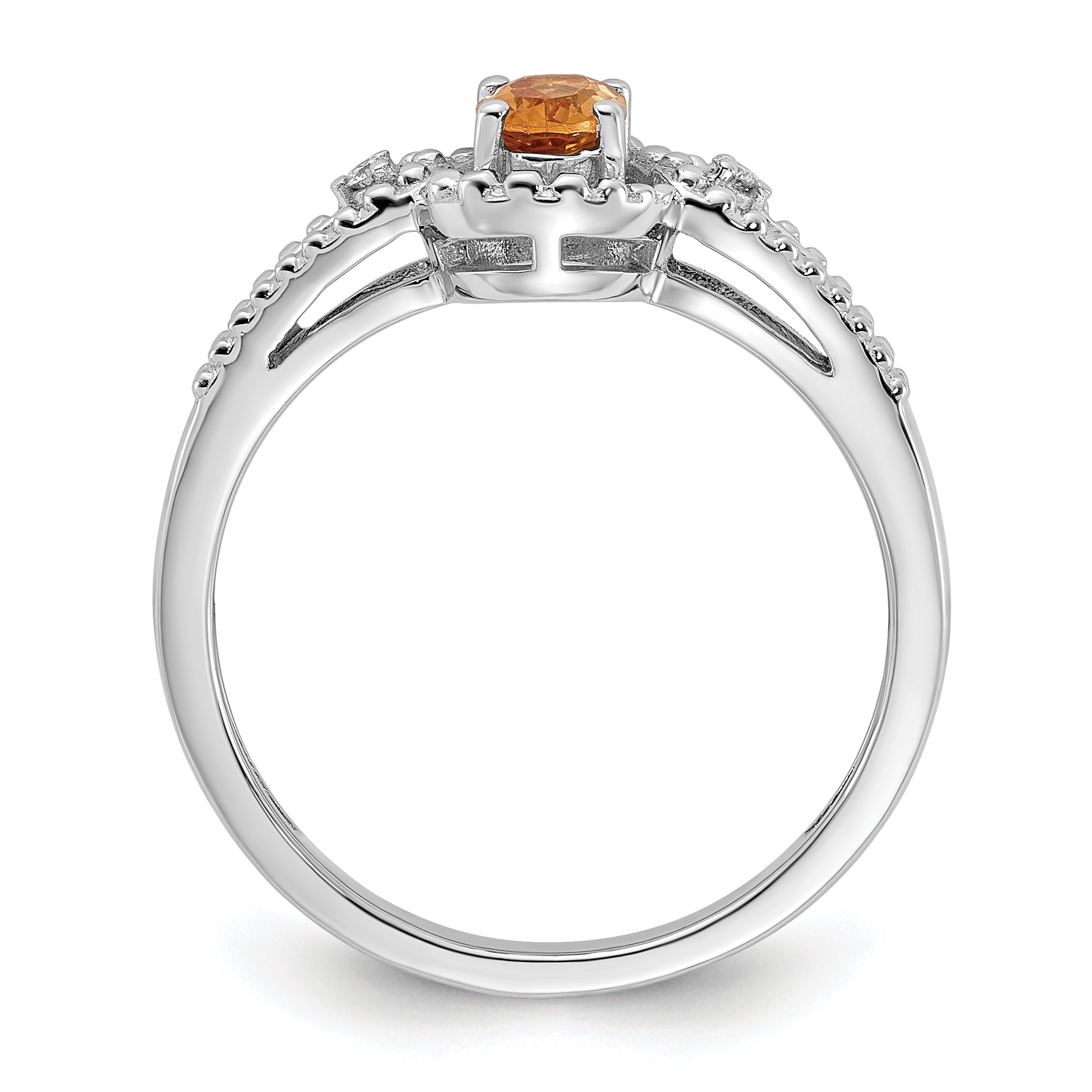 925 Sterling Silver Rhodium-Plated Citrine and Diamond Ring