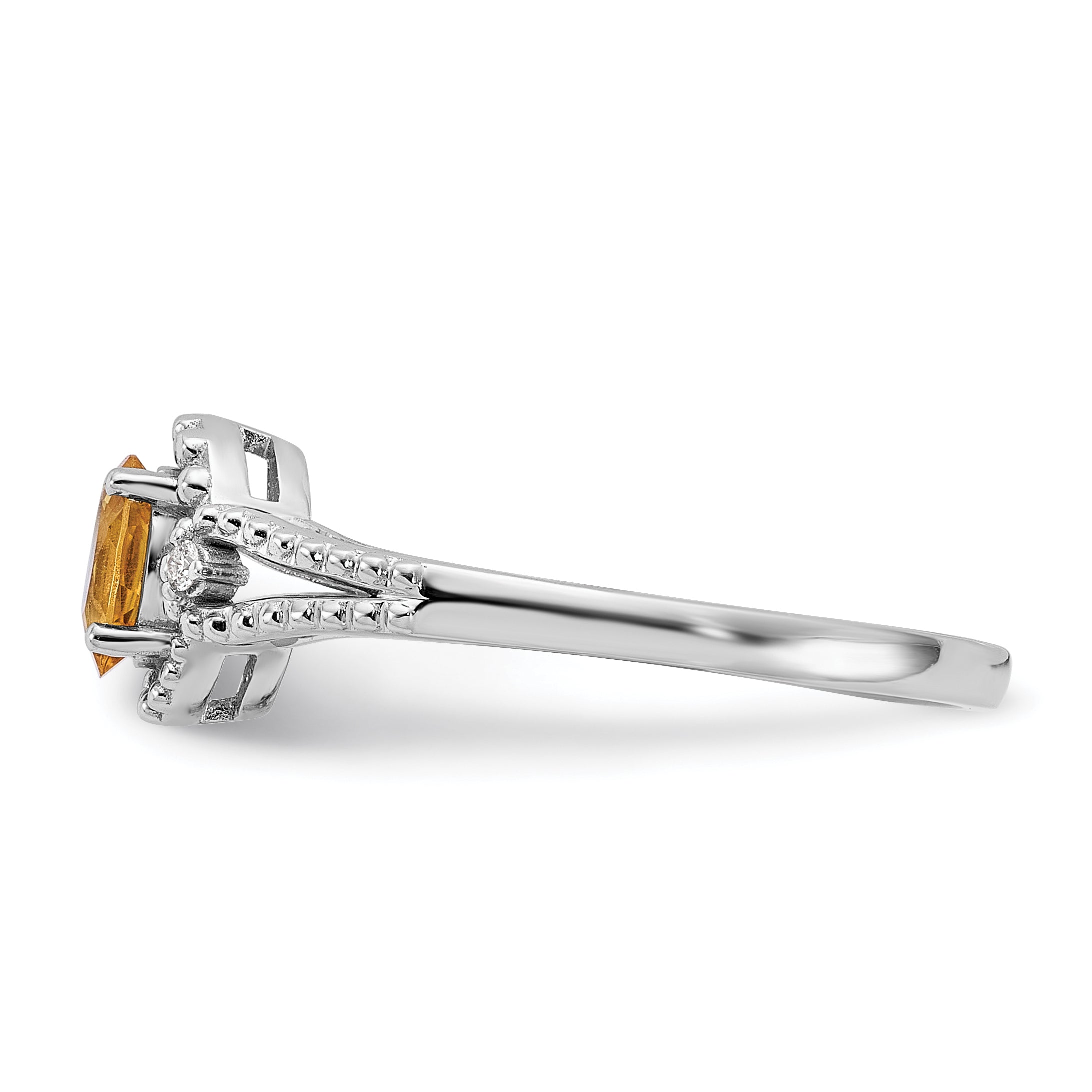 925 Sterling Silver Rhodium-Plated Citrine and Diamond Ring