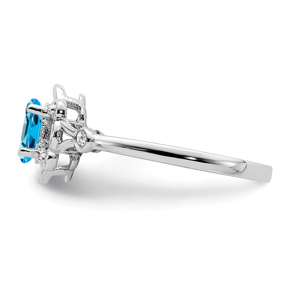 Sterling Silver Rhodium-plated Light Swiss Blue Topaz & Diam. Ring