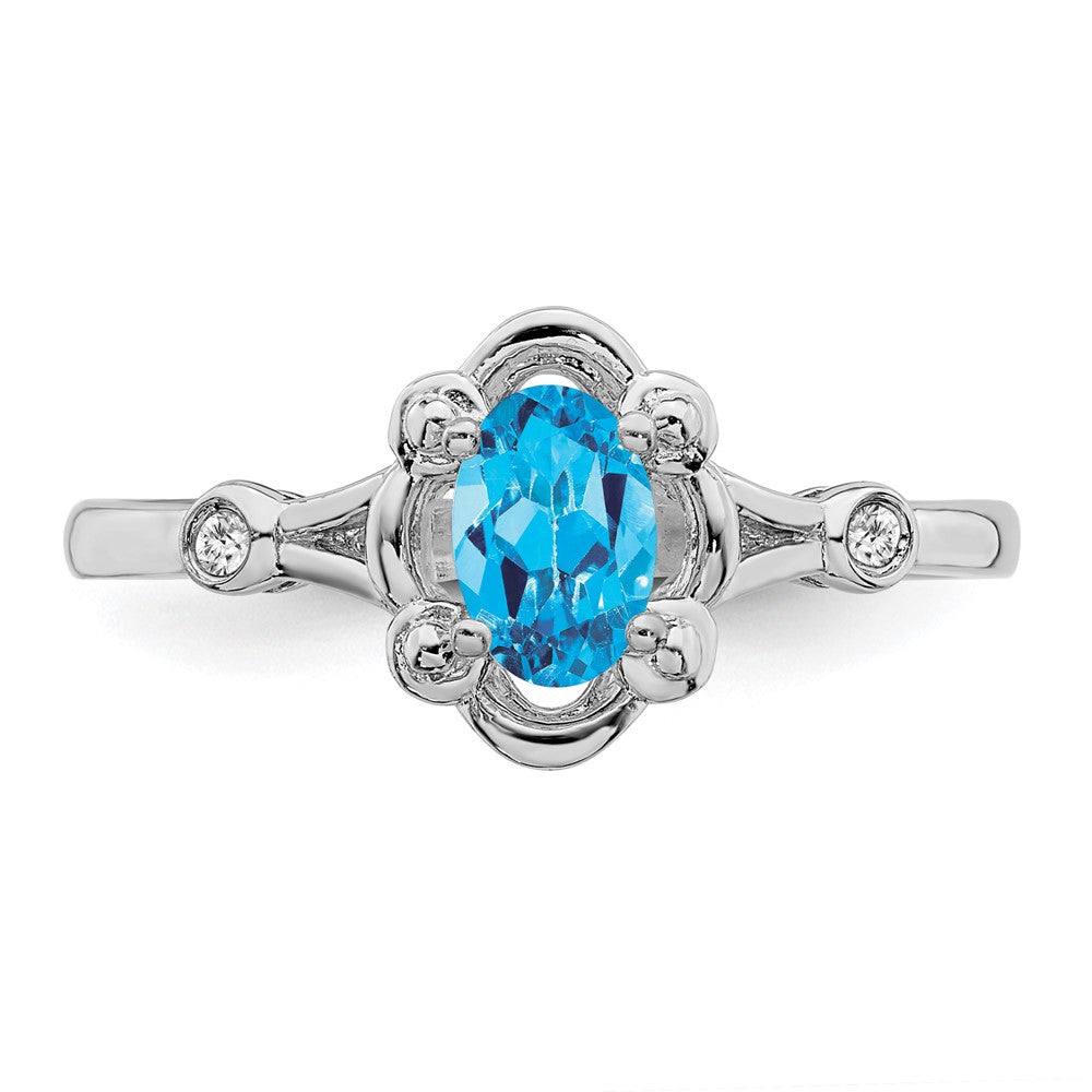 Sterling Silver Rhodium-plated Light Swiss Blue Topaz & Diam. Ring