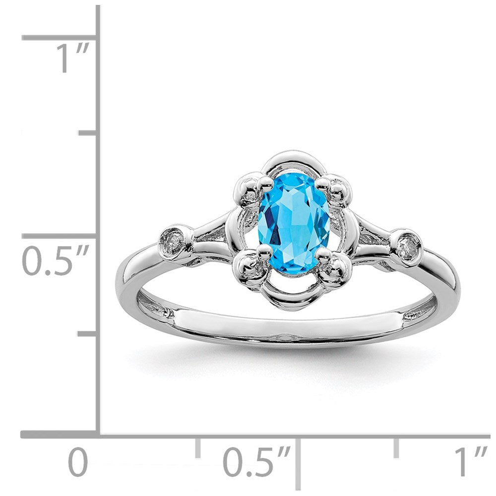 Sterling Silver Rhodium-plated Light Swiss Blue Topaz & Diam. Ring