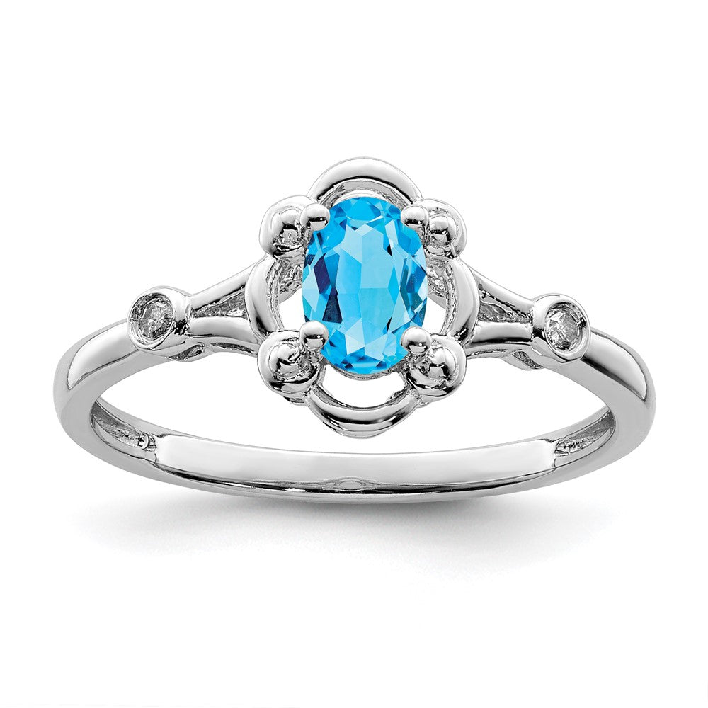 Sterling Silver Rhodium-plated Light Swiss Blue Topaz & Diam. Ring