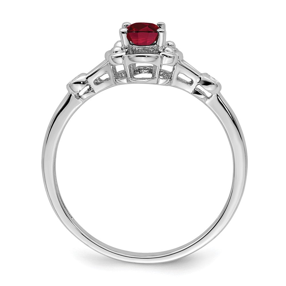 Sterling Silver Rhodium-plated Created Ruby & Diam. Ring